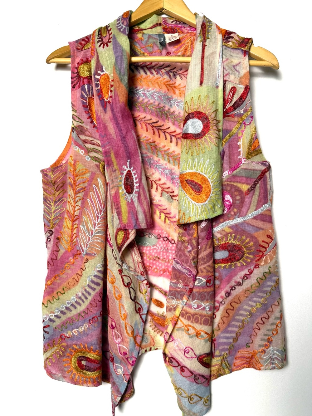 ANU sleeveless embroidered vest art boho floral multicolor SMALL